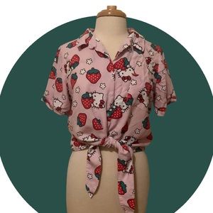Hello Kitty Strawberry Short Sleeve Tie Waist Shirt